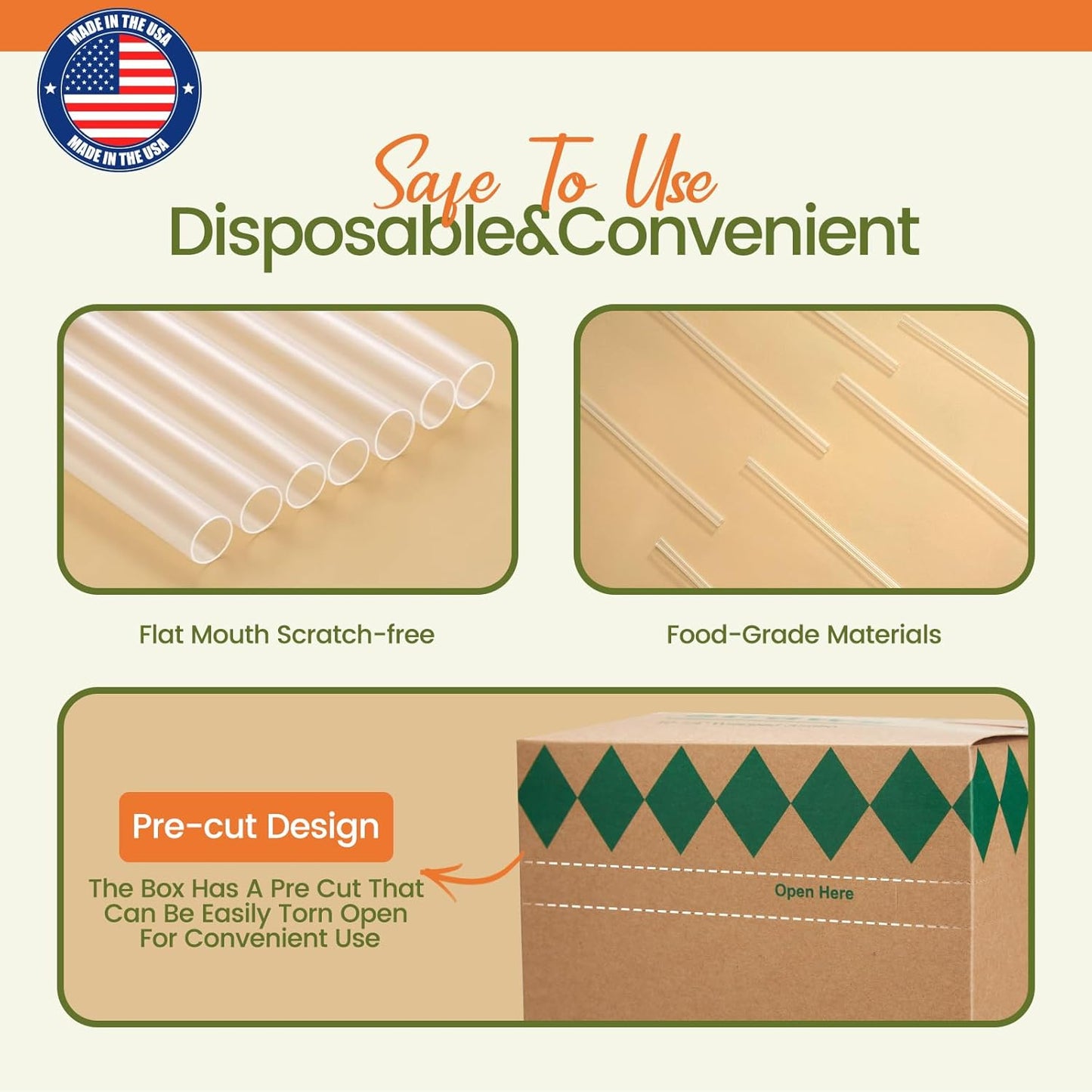 10.2"X8mm dividually Wrapped Clear Plastic Straws 2000PCS