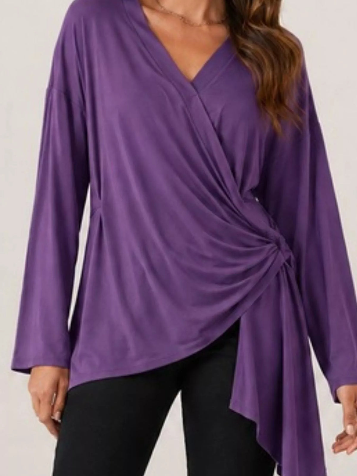 Long Sleeve Wrap T-Shirt with Side Knot Detail