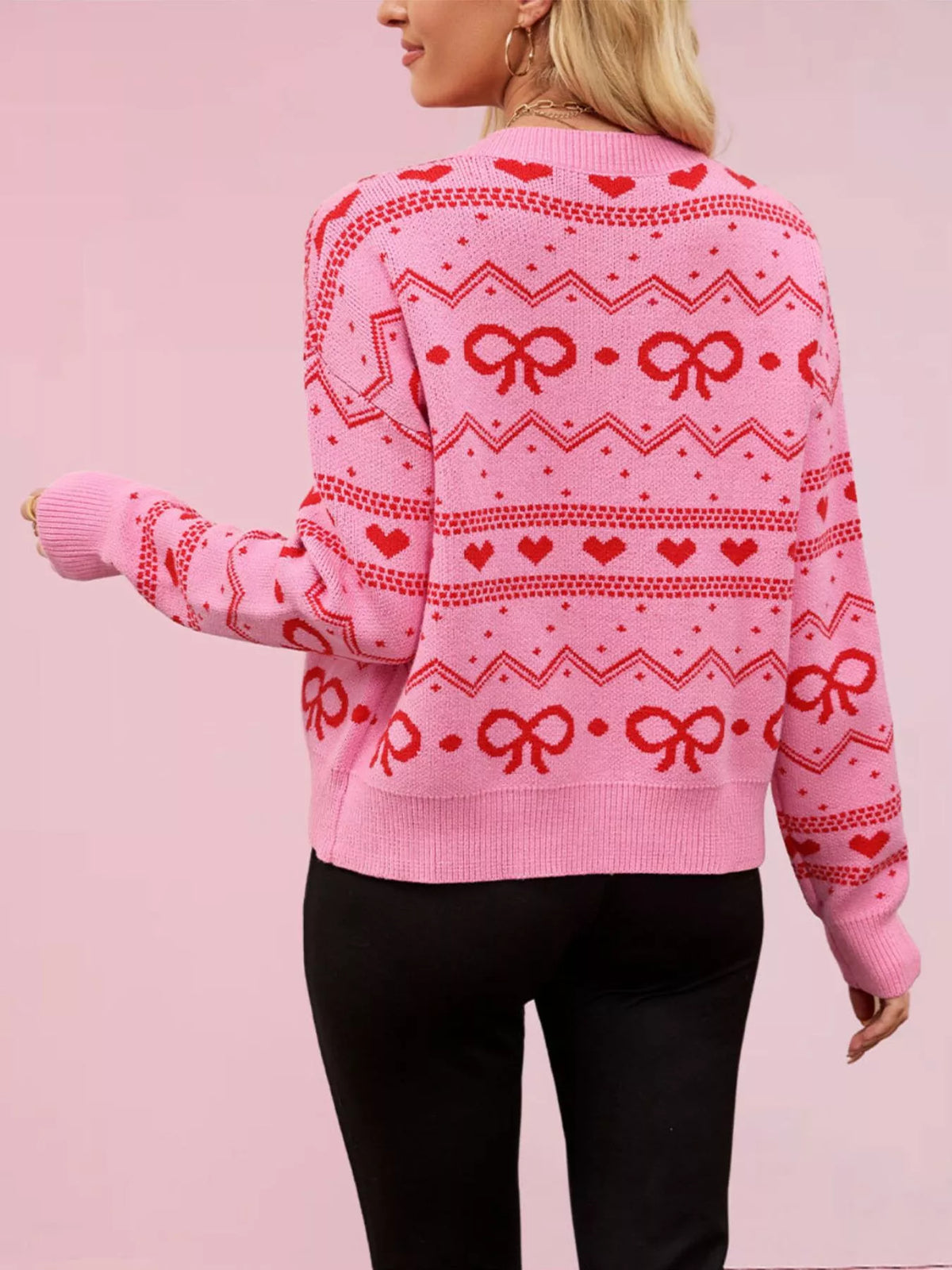 Bow and Heart Pattern Knit Cardigan