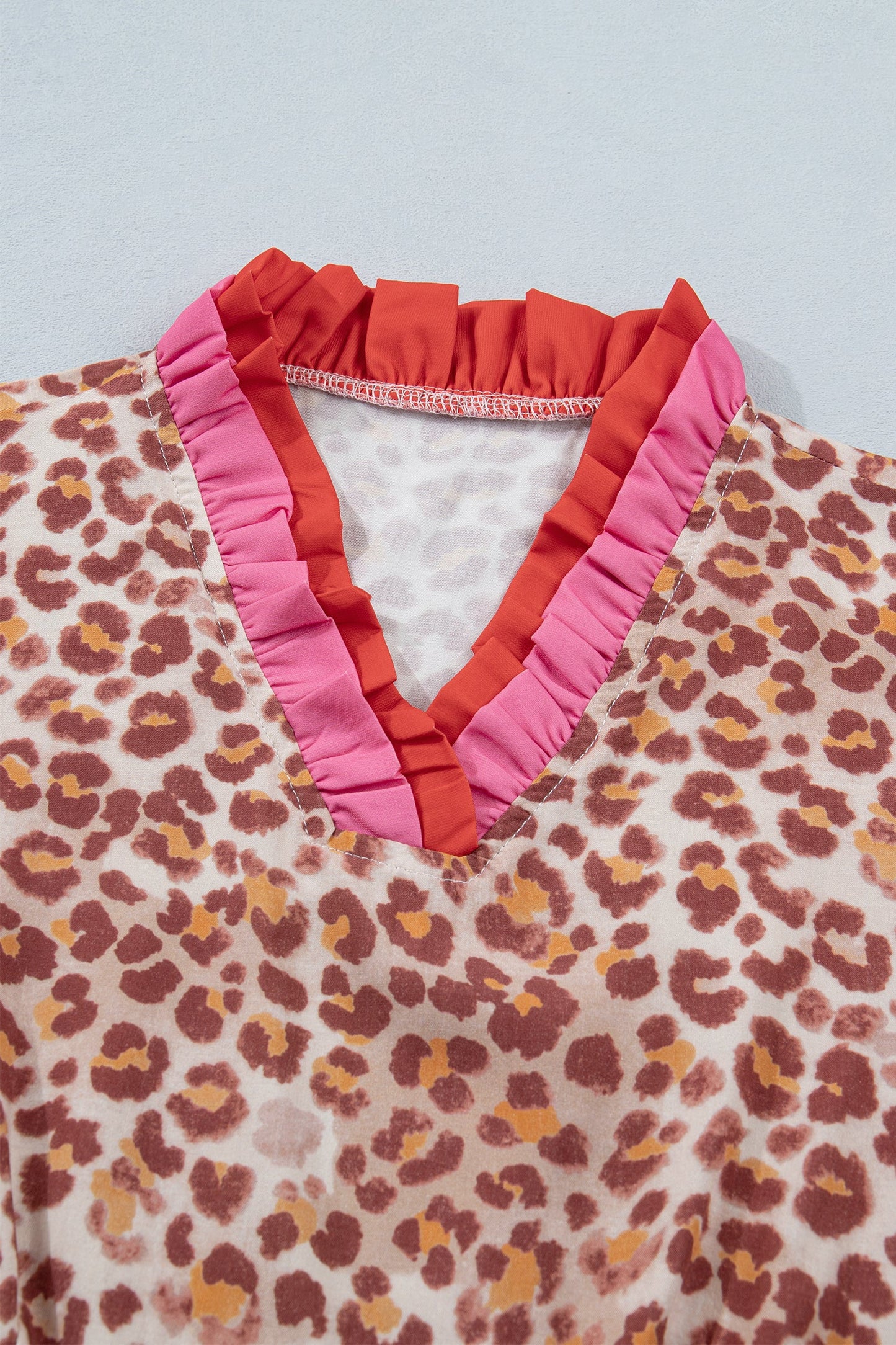 Leopard Colorblock Ruffle Short Sleeve Dress