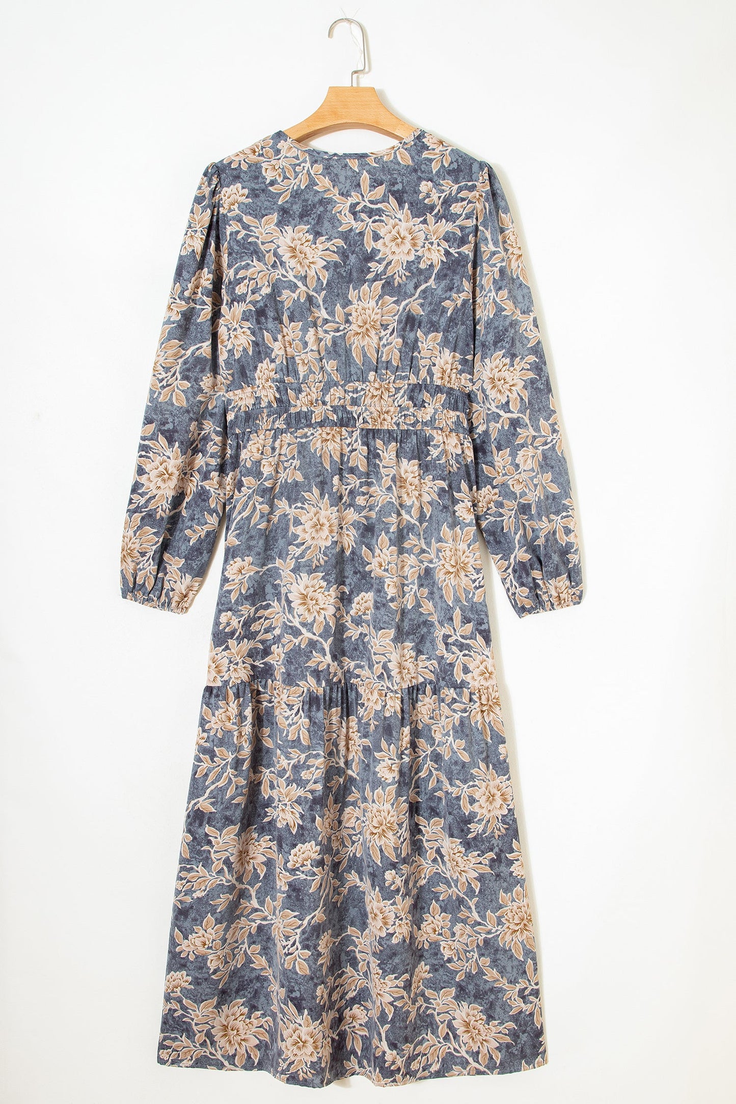 Floral Smocked High Waist Long Sleeve Dress