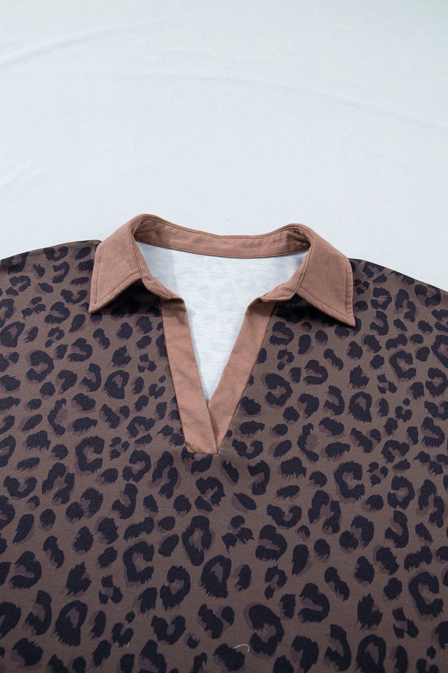 Plus Size Leopard Collared Top & Drawstring Shorts Set