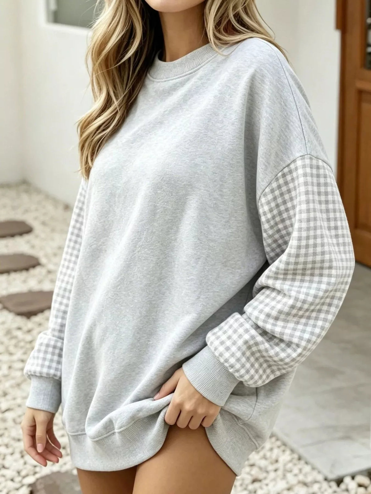 Contrast Gingham Long Sleeve Sweatshirt