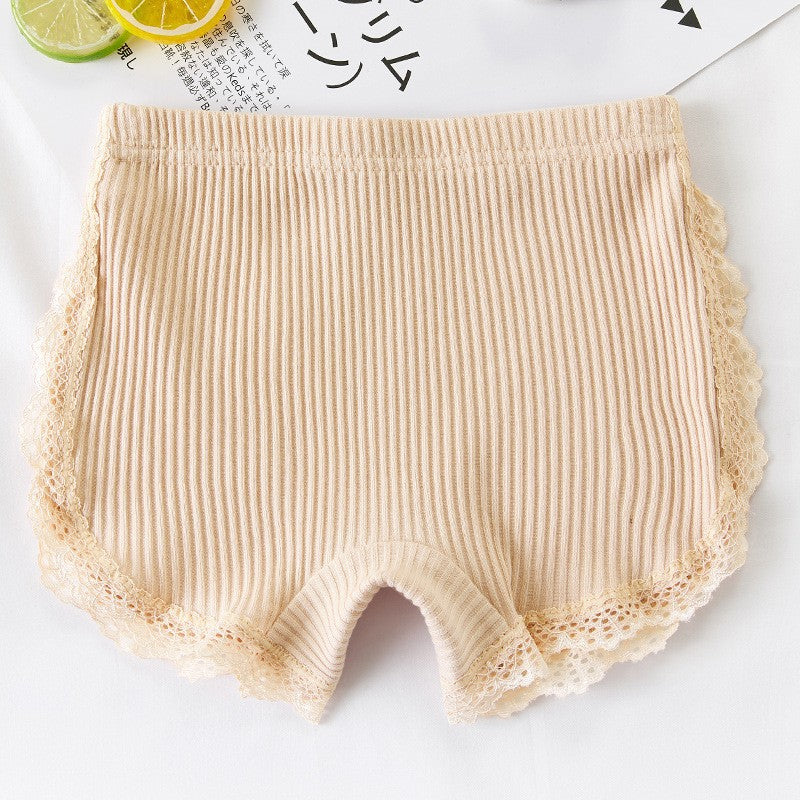 Anti-Exposure Crotch-Lined Pure Cotton Lace Summer Girls Safety Pants