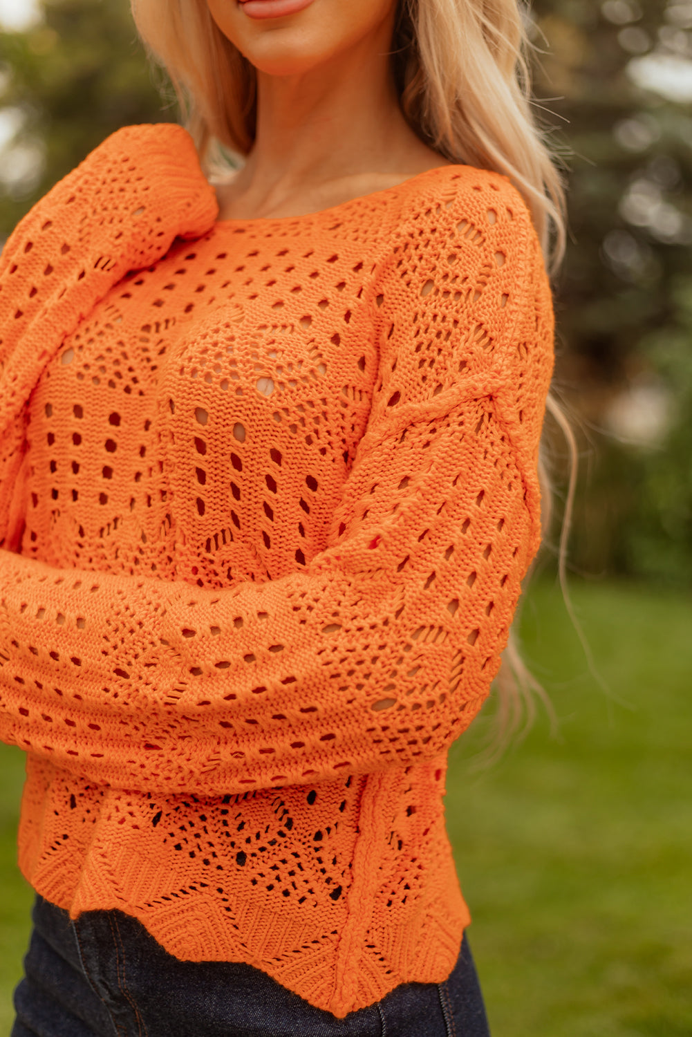 Emerson Crochet Scallop Edge Sweater