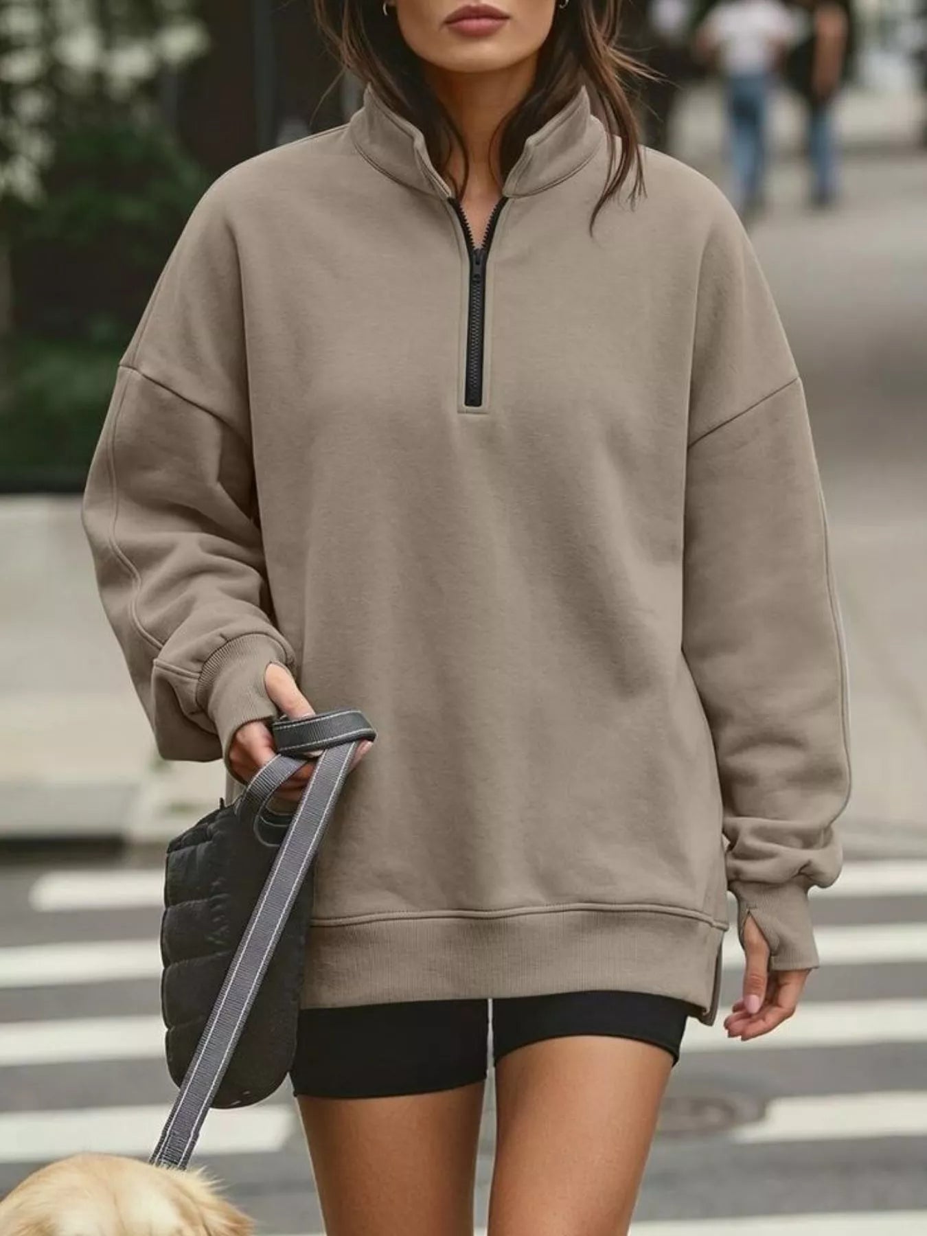 Quarter-Zip Dropped Shoulder Sweatshirt