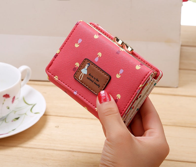 PU Leather Trifold Women's Wallet Short Cute Small Coin Purse