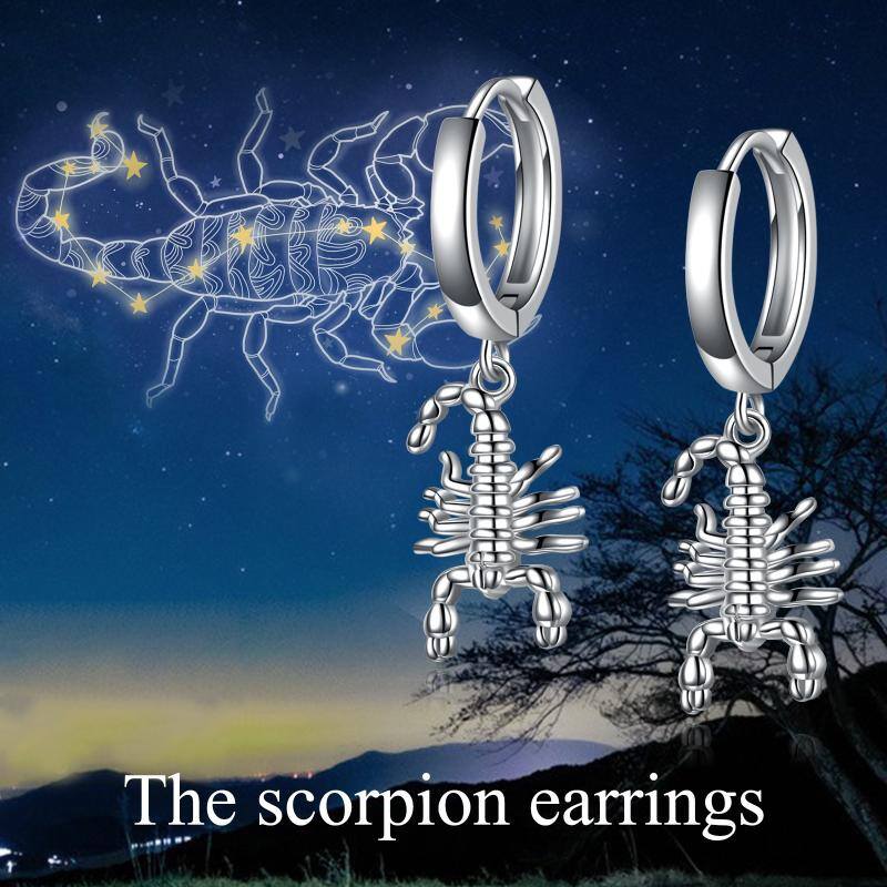 Sterling Silver Scorpion Hanging Clip On Hoop Earrings