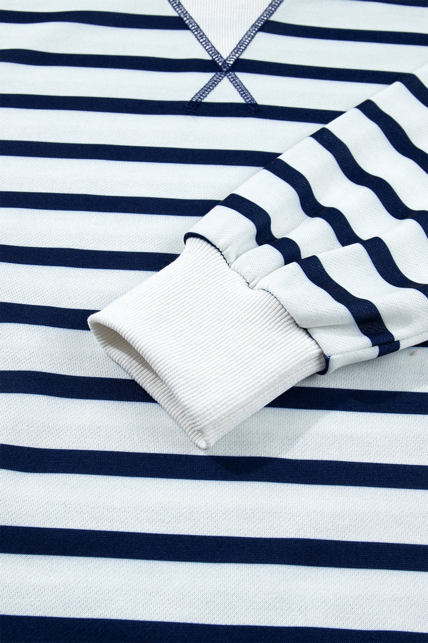 Stripe Ribbed Trim Stand Neck Long Sleeve Sweatshirt