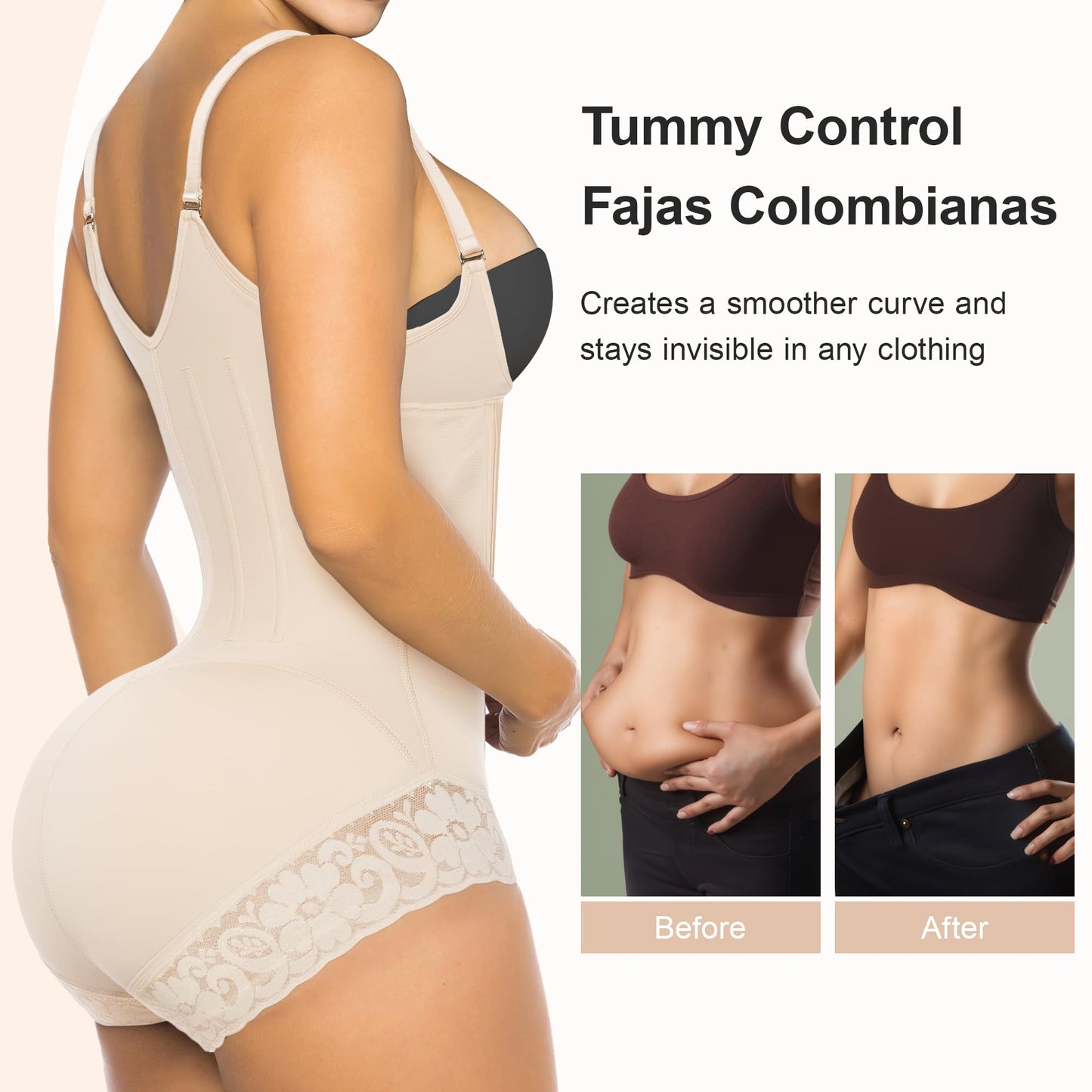 SHAPERX Women's Fajas Colombianas Tummy Control Shapewear Body Shaper with Steel Boned Support