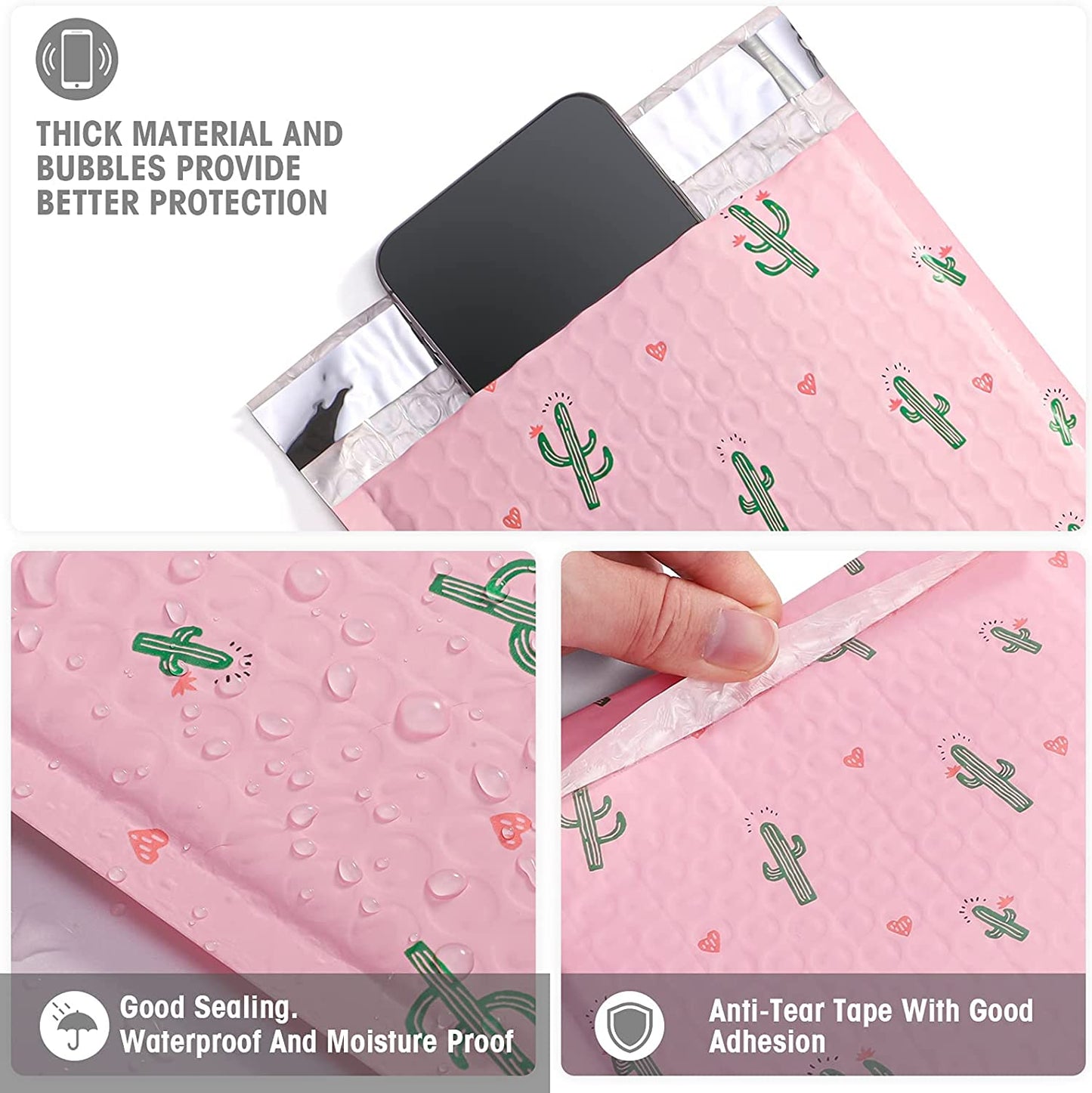 6x10 Inch Color Printing Bubble Mailers | Usable Size 6x9" | Cactus