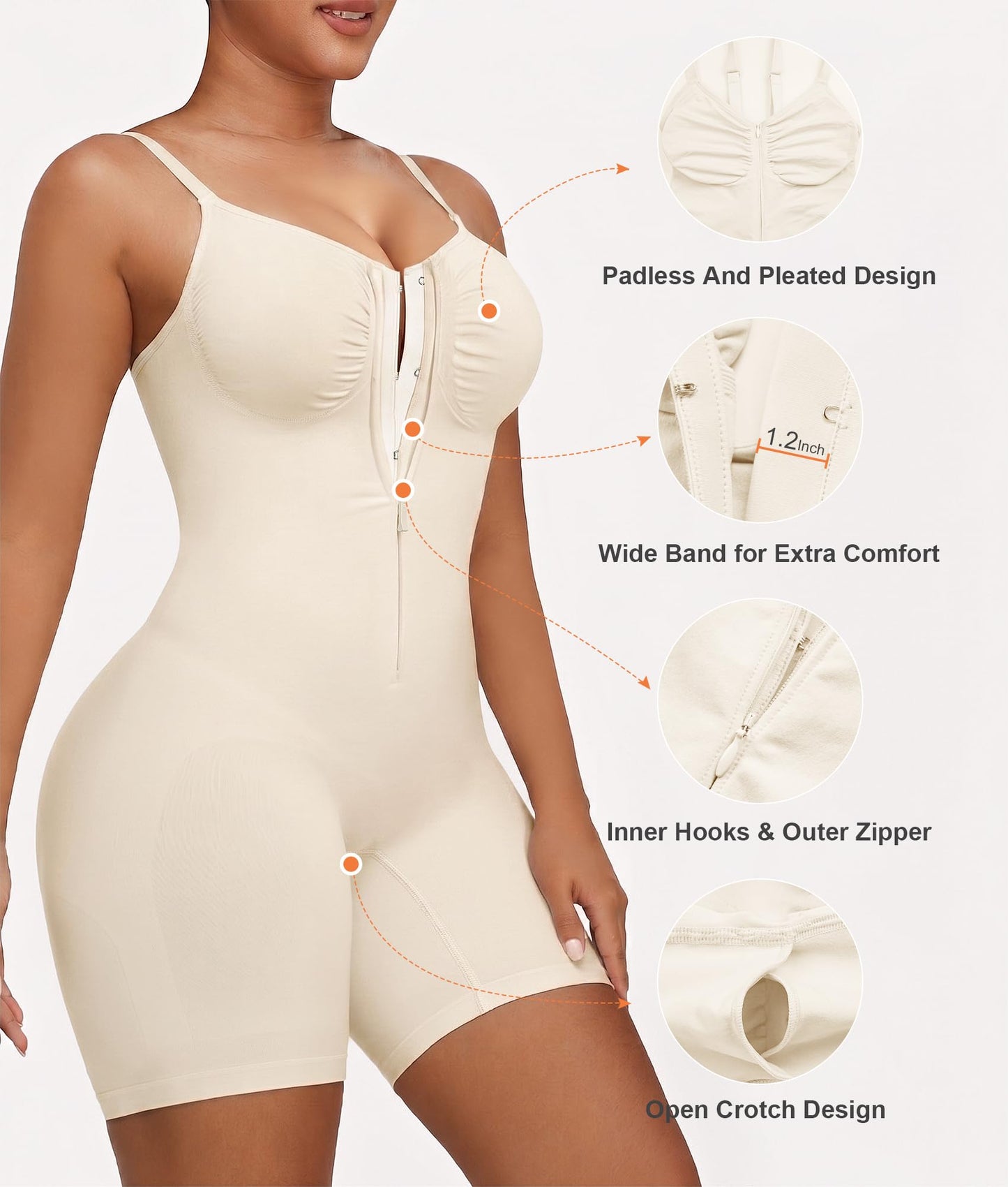 SHAPERX Women's Shapewear Bodysuit Tummy Control Seamless Zip-Up Body Shaper Waist Defining Silhouette