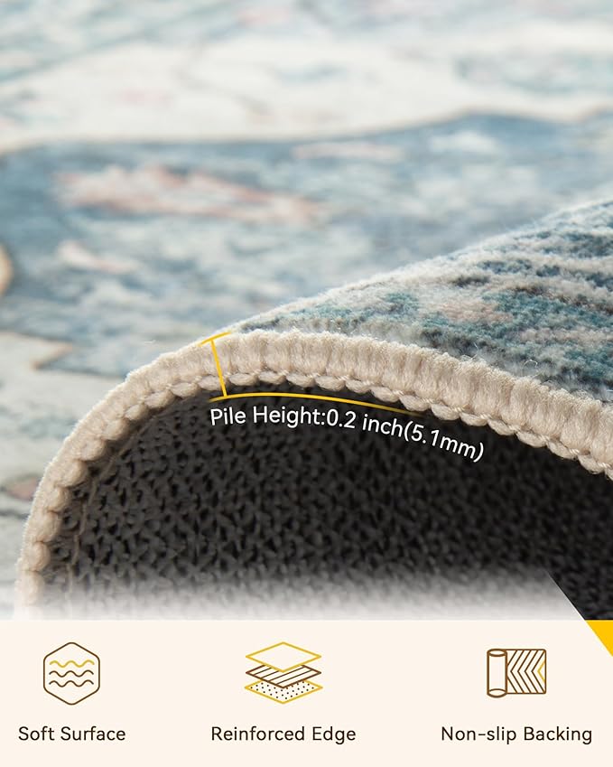 RELEANY Washable Area Rug, Runner 2'x6', Water Repellent, Pet Friendly