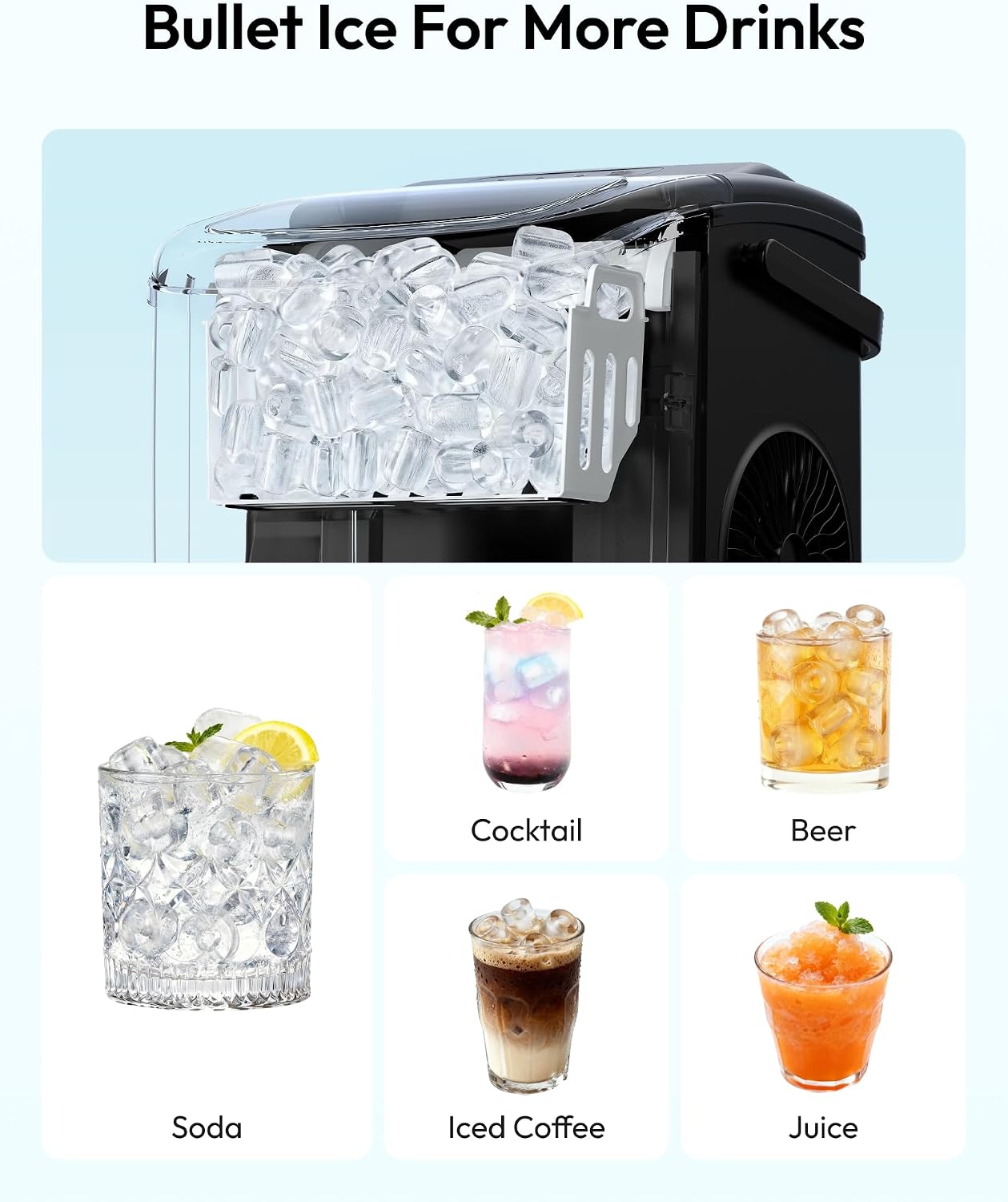 EUHOMY Countertop Ice Maker Machine with Handle, 26lbs in 24Hrs, 9 Ice Cubes Ready in 6 Mins, Auto-Cleaning Portable Ice Maker with Basket and Scoop, for Home/Kitchen/Camping/RV. (Black)