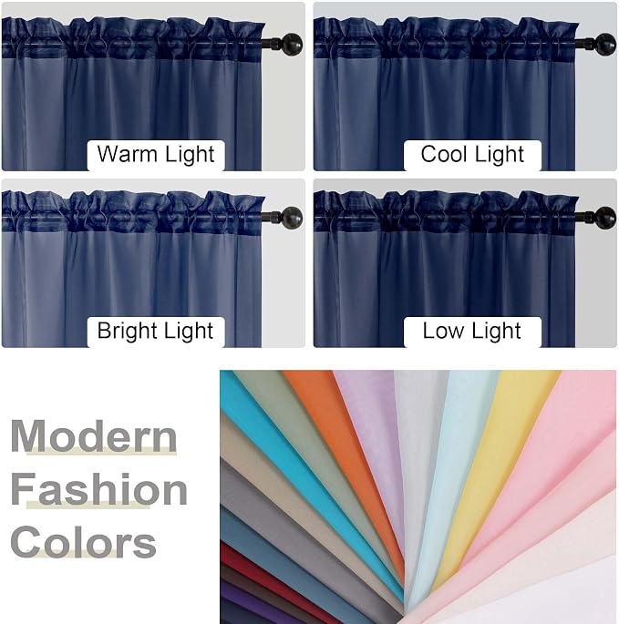 Navy Blue Sheer Curtain for Bedroom Living Room 78 Inches Long 2 Panels Set