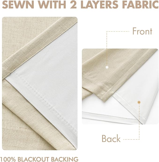 MIULEE Cream Pinch Pleated 100% Blackout Linen Curtains 40x108 Inches | Room