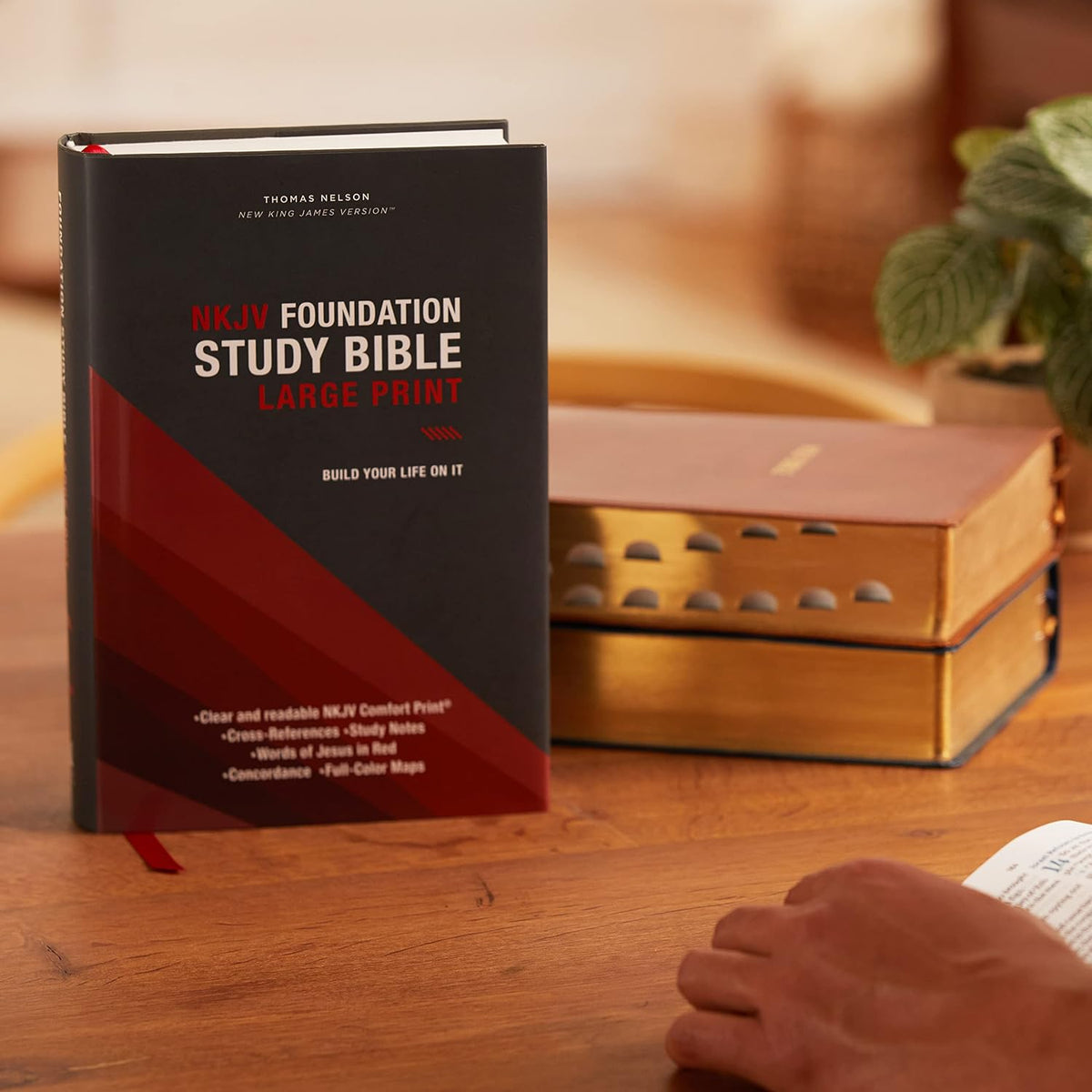NKJV, Foundation Study Bible, Large Print, Leathersoft, Brown, Red Letter, Thumb Indexed, Comfort Print: Holy Bible, New King James Version