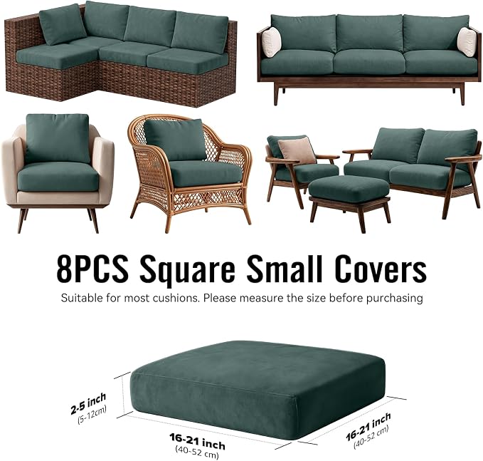 8Pcs Outdoor Cushion Covers, Stretch Patio Furniture Couch Chair Slipcovers |