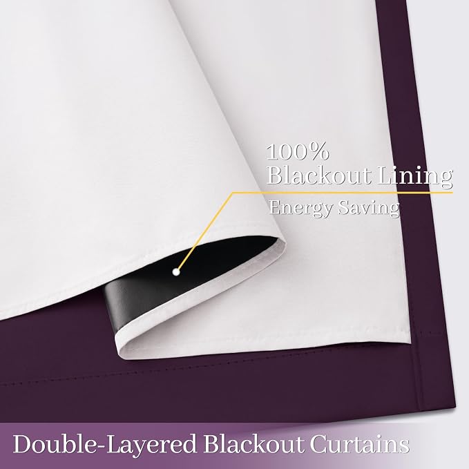 Yakamok Dark Purple 100% Blackout Curtains 84 Inches Long 40" Wide 2 Panels |
