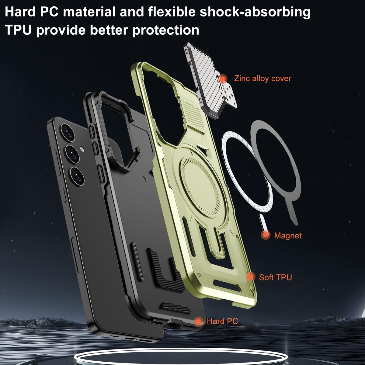 EMMPITU for Samsung Galaxy S24+ Plus Case, Compatible with Magsafe, Military Grade Phone Case with Kickstand, Built-in Camera Lens Protector Shockproof Magnetic Cover for Galaxy S24 Plus Case (Green)