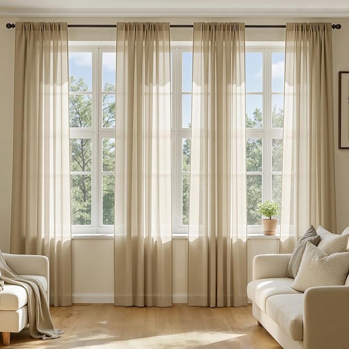 MIULEE Beige Sheer Curtains 84 Inches Long 4 Panels 54 x 84 Inches | Light