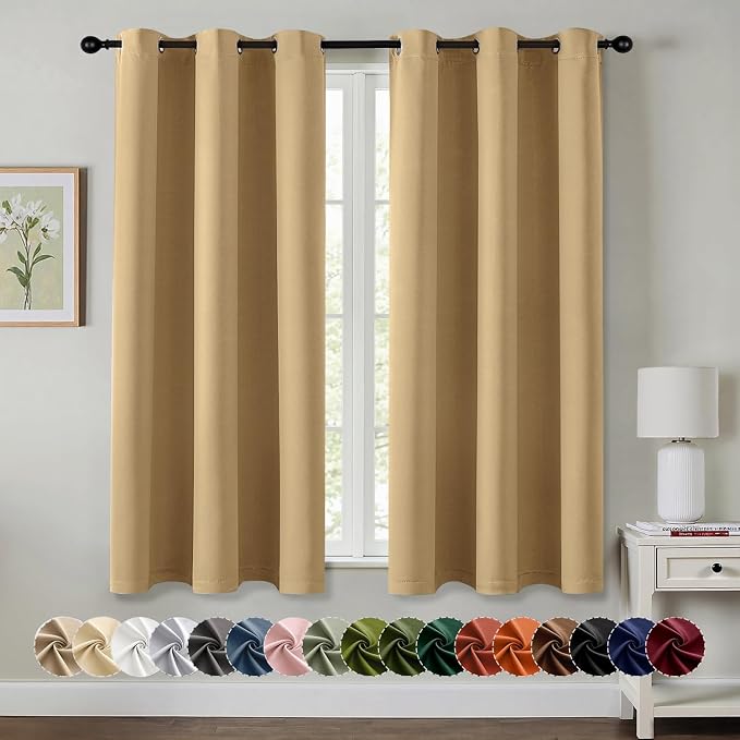 MIULEE Blackout Curtains for Bedroom 2 Panels 40 x 54 Inch Long Gold | Thermal