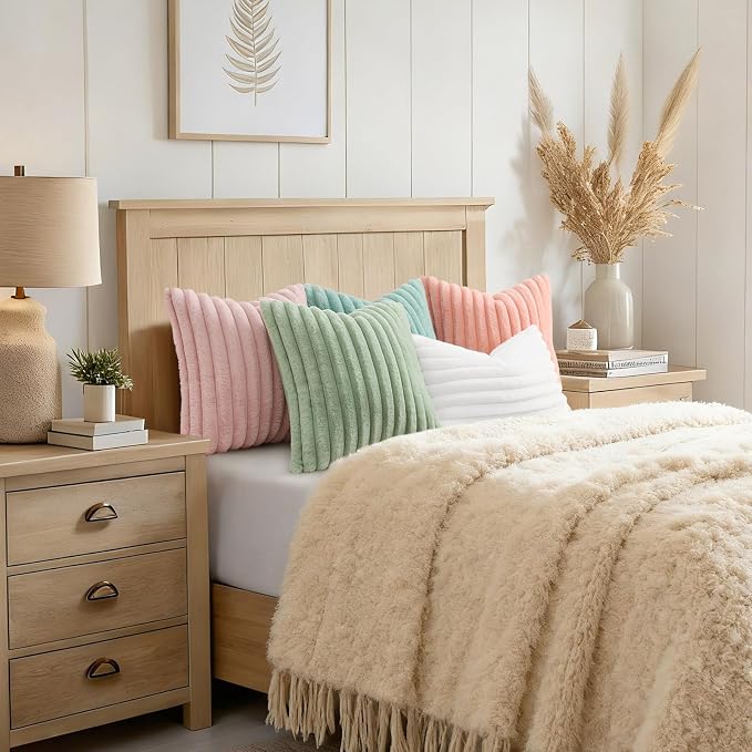 decorUhome Fall Faux Fur Throw Pillow Covers 20x20 Set of 2 Pink | Decorative