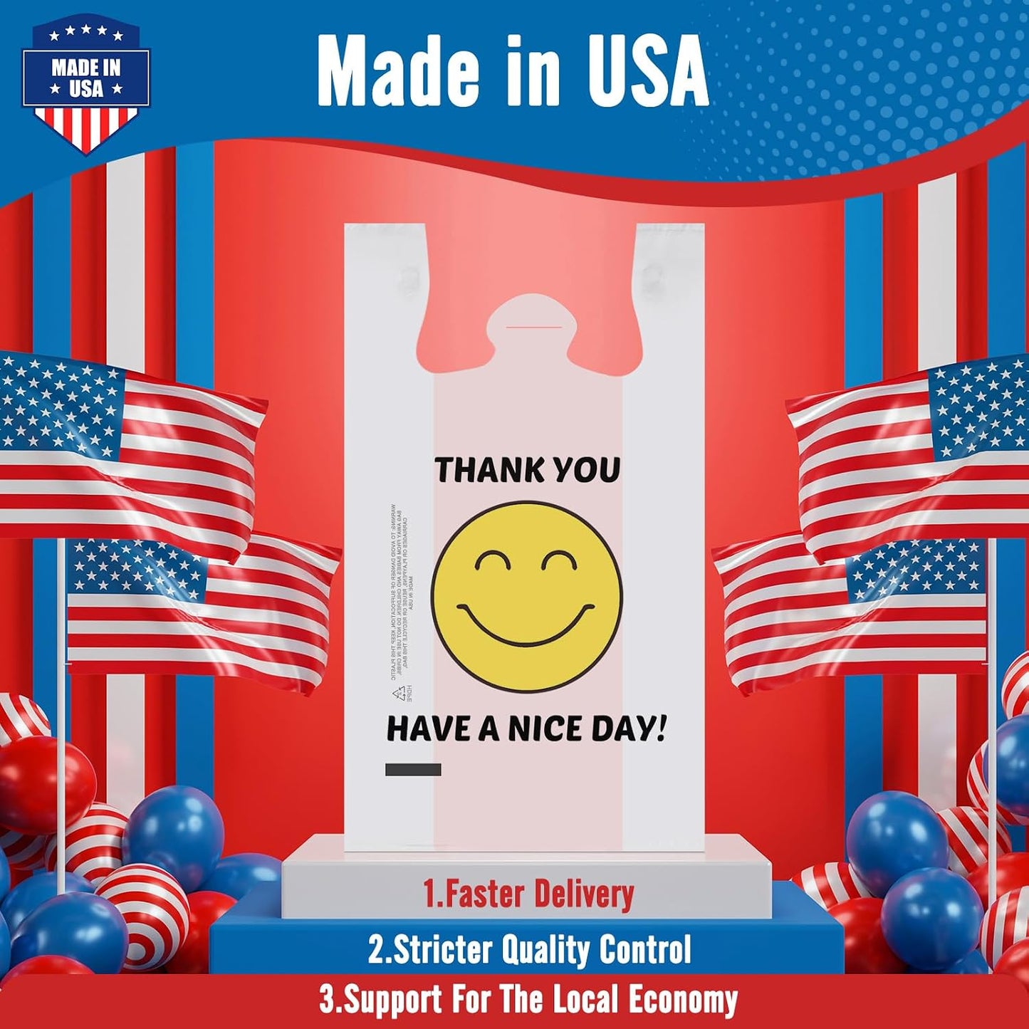 11.5x6.5x21“ 0.47mil Happy Smiling Face Plastic Bags | 1000 Counts Wholesale