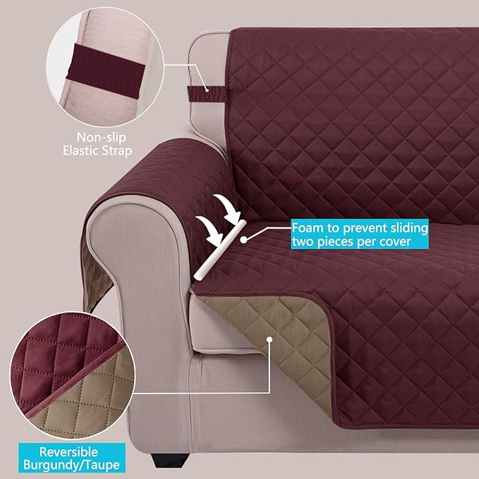 U-NICE HOME Reversible Oversized 28''Chair Covers, Burgundy/Tan | Armchair Cover