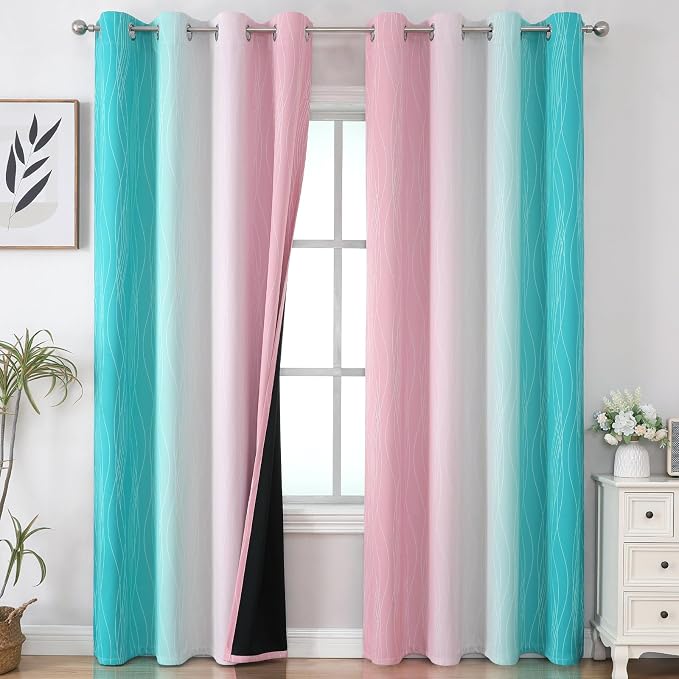 Pink and Teal Ombre Blackout Curtains