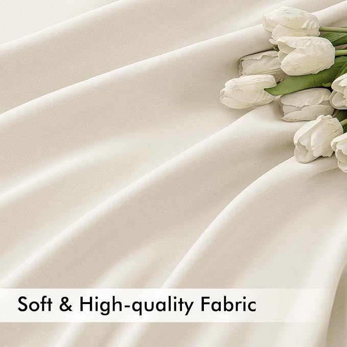 MIULEE Beige White Back Tab Blackout Curtains 52x72 Inches Long 2 Panel Set |