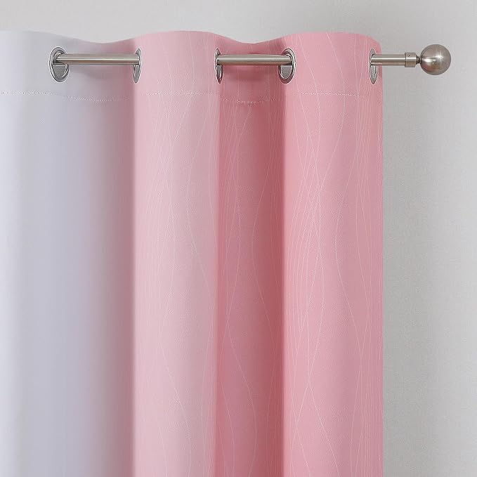 Pink and Greyish White Ombre Blackout Curtains