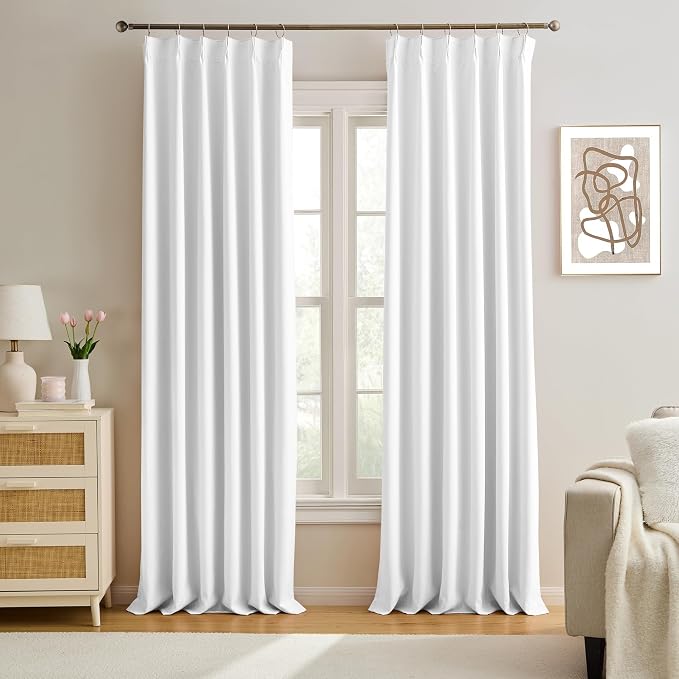 White Linen Pinch Pleat Curtains 92 Inches Long 2 Panels