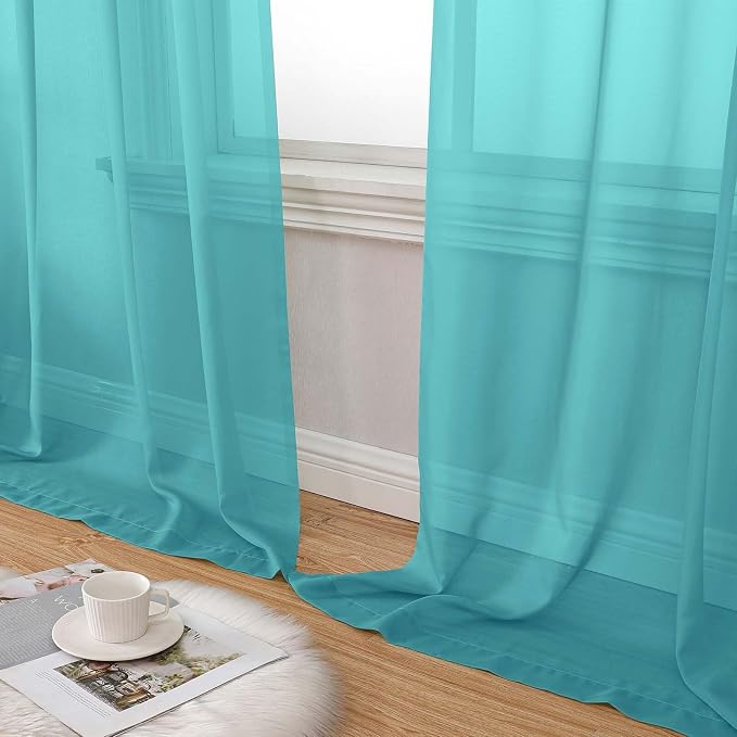 Turquoise Sheer Curtains for Bedroom Living Room 90 Inches Long 2 Panels Set