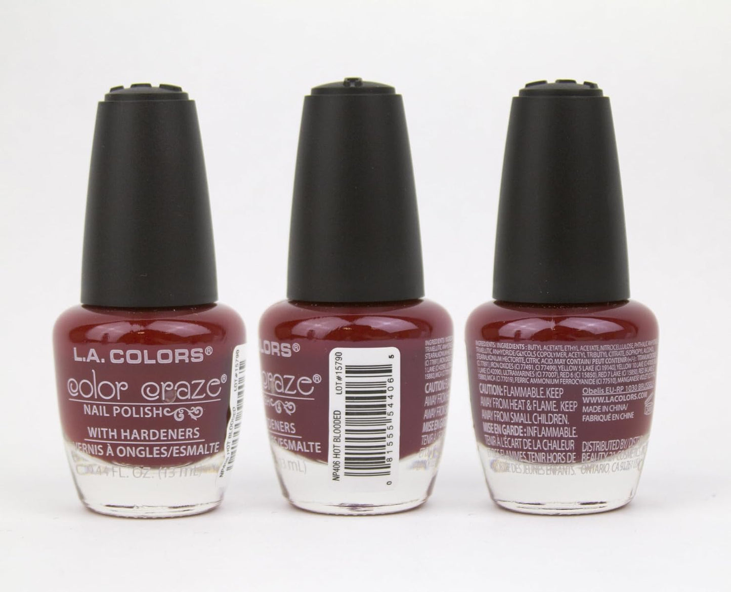 L.A. COLORS Color Craze Nail Polish, Hot Blooded CNP406