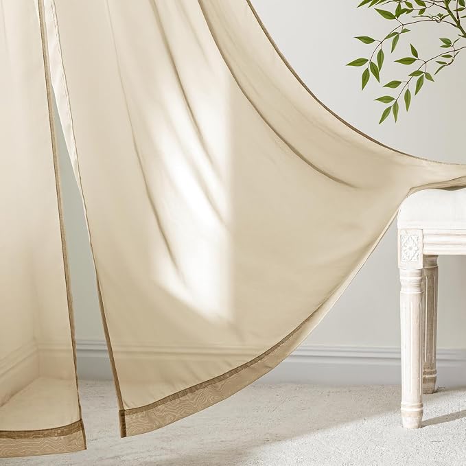 MIULEE Beige Sheer Curtains 84 Inches Long 4 Panels 54 x 84 Inches | Light