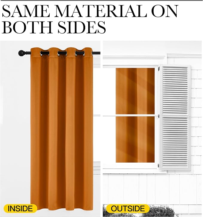 NICETOWN Orange Curtains 84 inch Length 2 Panels, Grommet Faux Silk Thermal