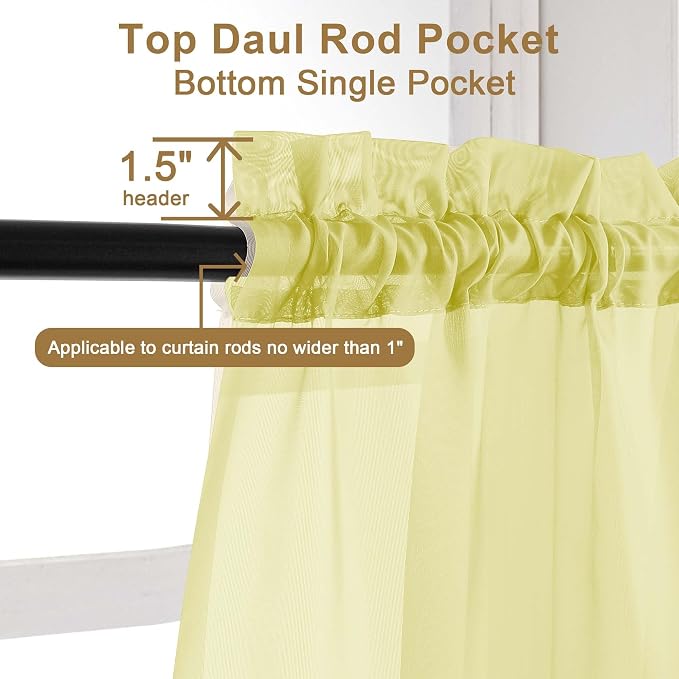 Chyhomenyc Sheer Lemon Tier Curtains 24 Inch Length Set, Small Window Kitchen