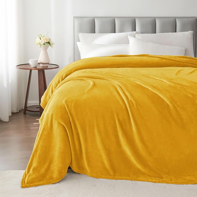 BEDELITE Fleece Blanket Soft Plush King Size Bed Blanket Yellow 108"x90" |