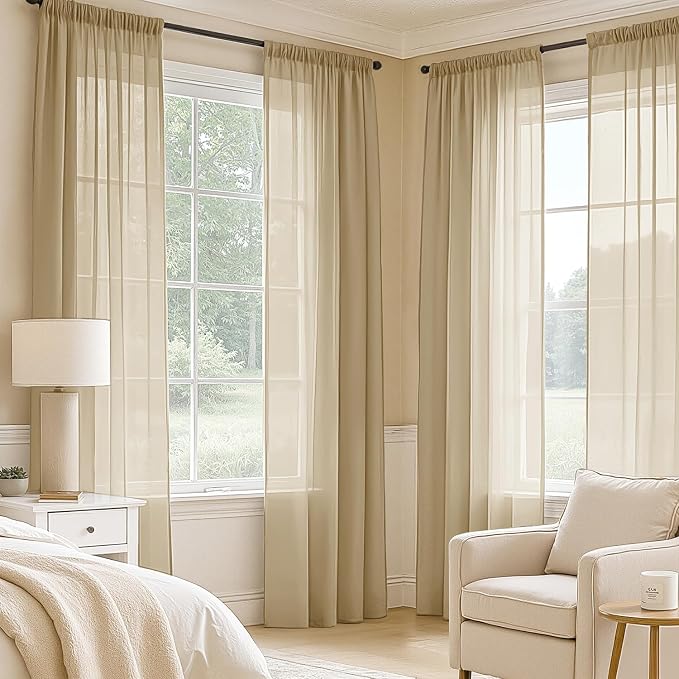 MIULEE Beige Sheer Curtains 84 Inches Long 4 Panels 54 x 84 Inches | Light