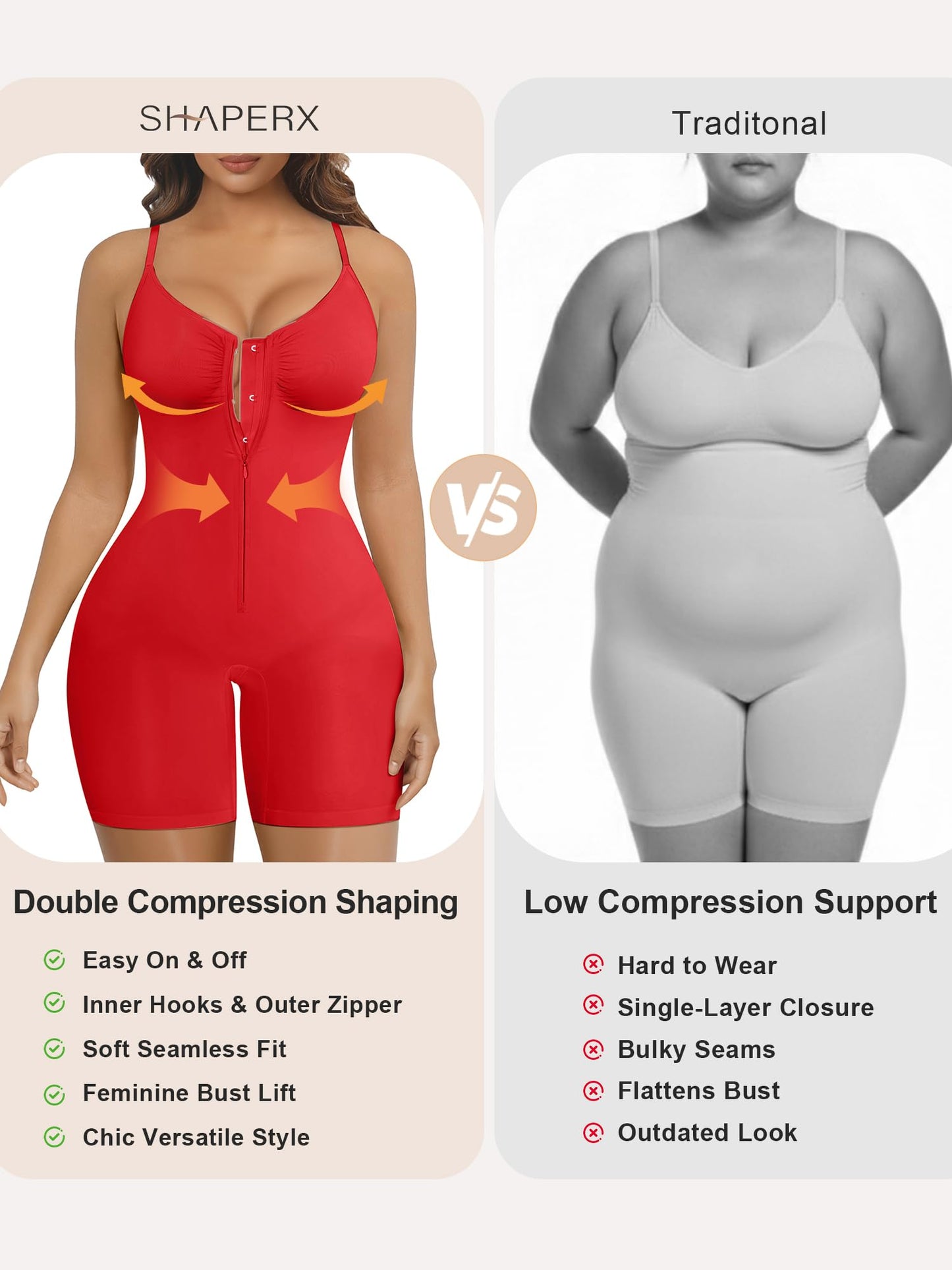 SHAPERX Women's Shapewear Bodysuit Tummy Control Seamless Zip-Up Body Shaper Waist Defining Silhouette