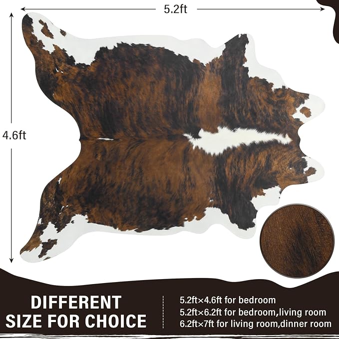 Faux Cowhide Rug, Animal Cow Hide Rug, 4.6 x 5.2 Ft Black and Brown | Premium