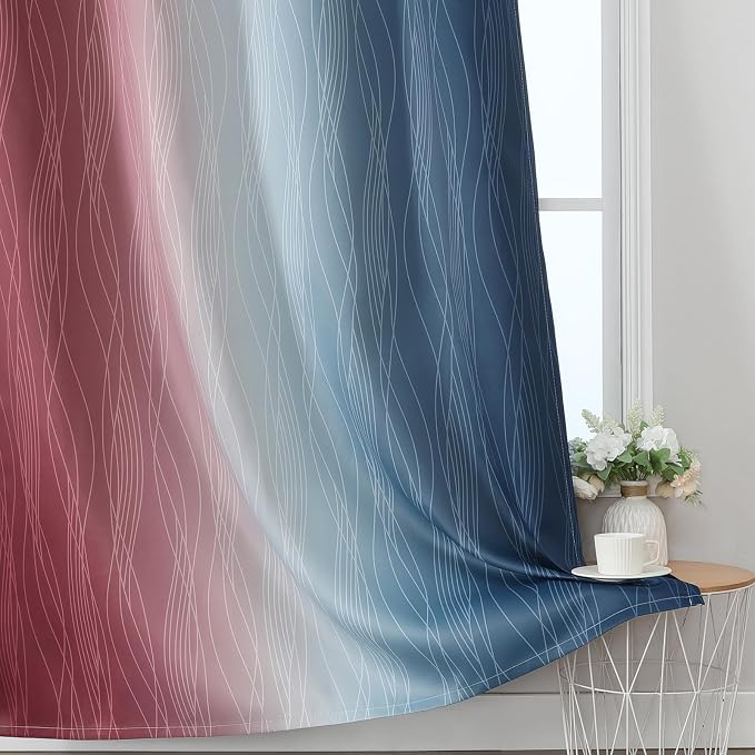 Navy Blue and Burgundy Red Ombre Blackout Curtains