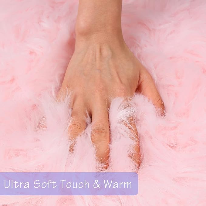 duduta Pink Faux Sheepskin Runner Rugs 2x6 ft, Fluffy Fur Couch Covers | Shag
