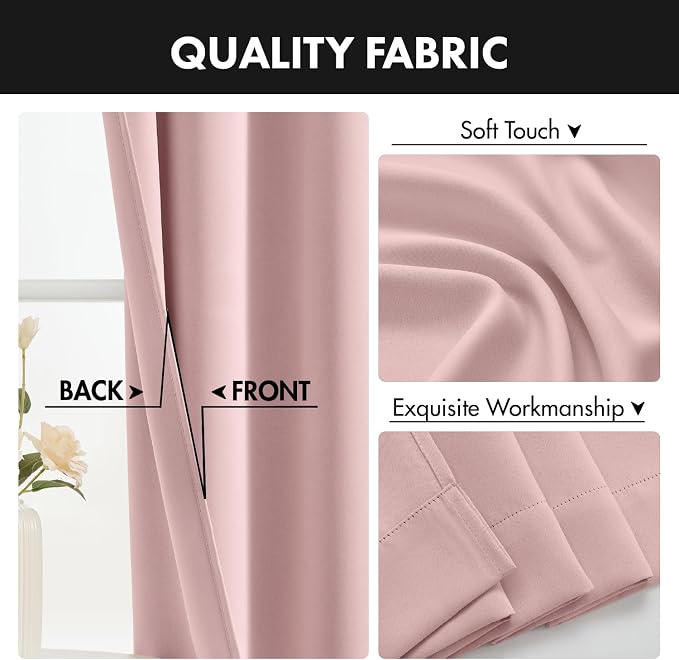 MIULEE Set of 4 Light Pink 45 Inch Short Blackout Kitchen Window Curtains |