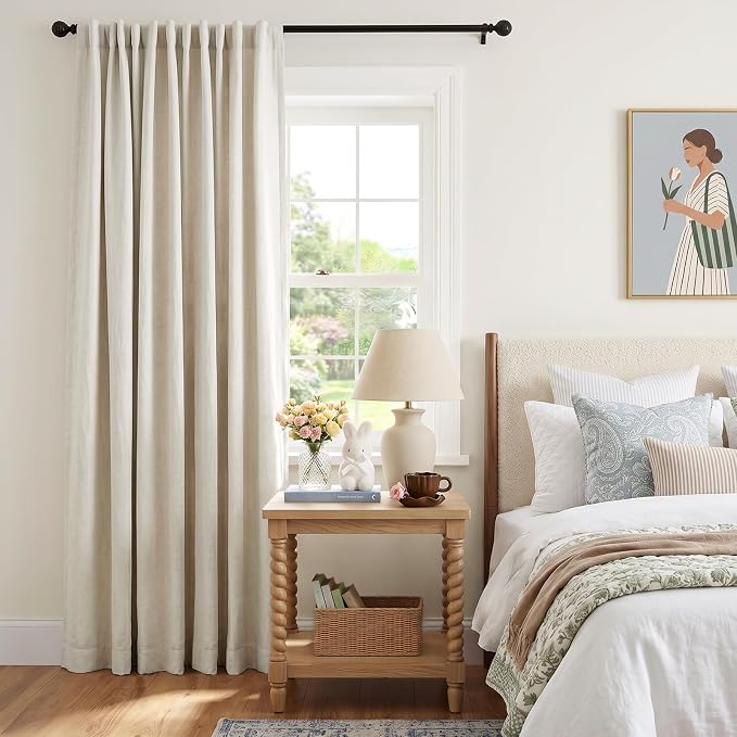 INOVADAY Extra Wide 100% Blackout Linen Curtains