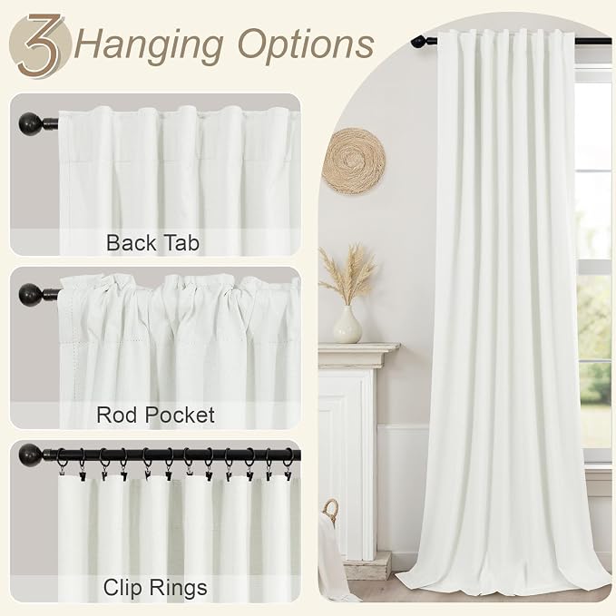 Extra Long Ivory Curtains for Living Room Blackout 108 Inch Sound Proof Wide