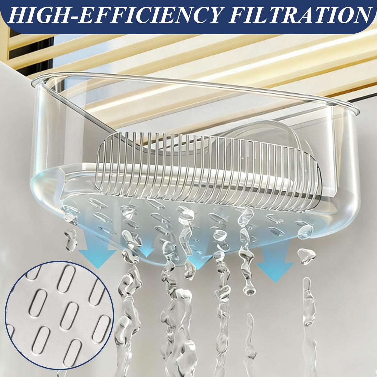 Plman Sink Strainer Basket, Triangle Suction Cup Sink Corner Rack, New Upgraded Corner Sink Strainer with Drainage Hole, Punch-free Corner Sink Trash Catcher for Kitchen and Bathroom (Transparent)