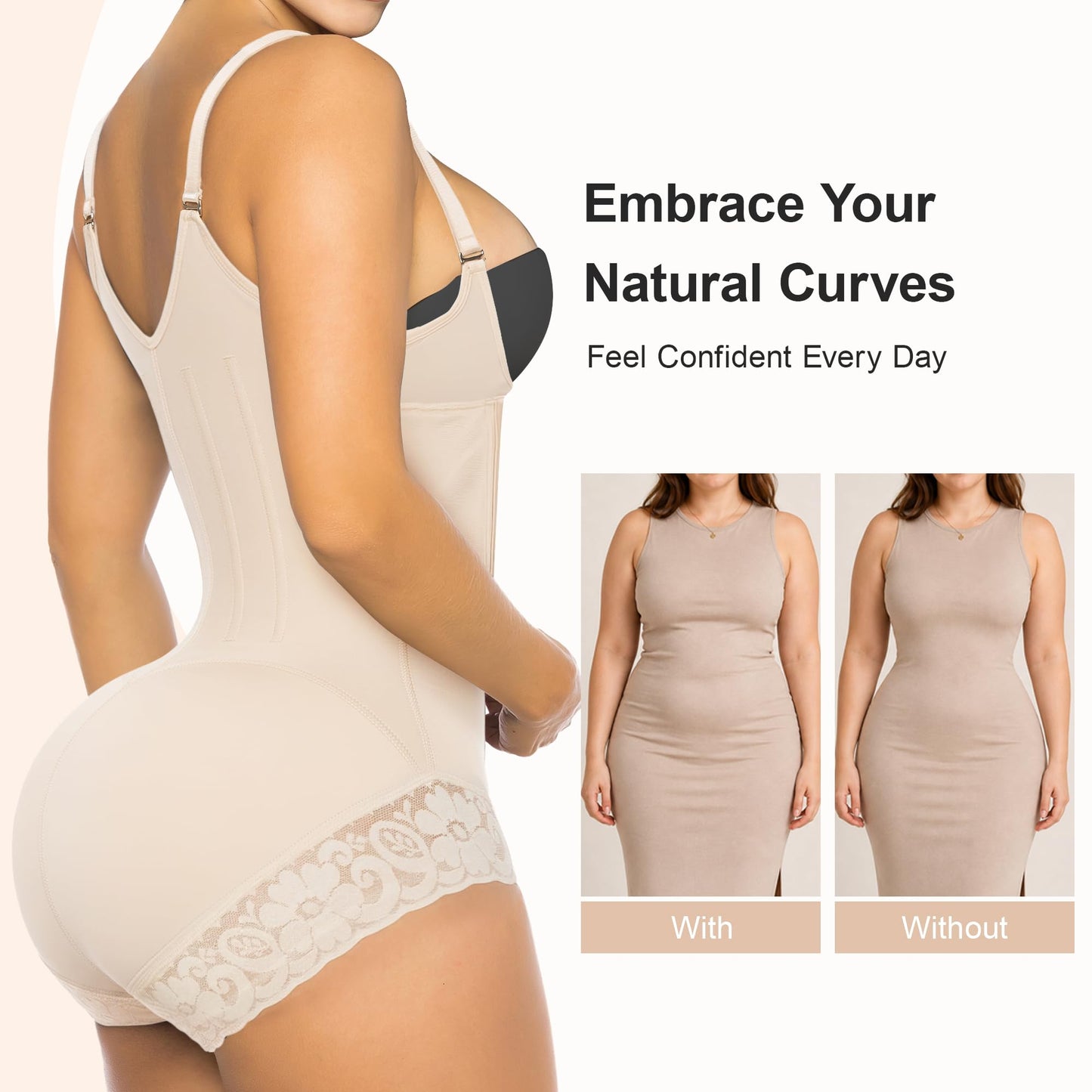 SHAPERX Women's Fajas Colombianas Tummy Control Shapewear Body Shaper with Steel Boned Support