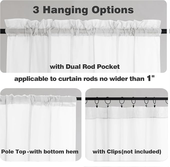 Chyhomenyc White Sheer Curtains 63 Inch Length 2 Panels | Light Filtering